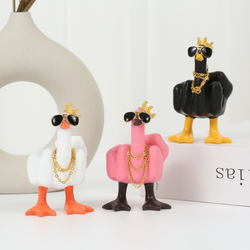 Home Decor Duck - Cute Resin Mid-Finger Duck Decorative Figurine