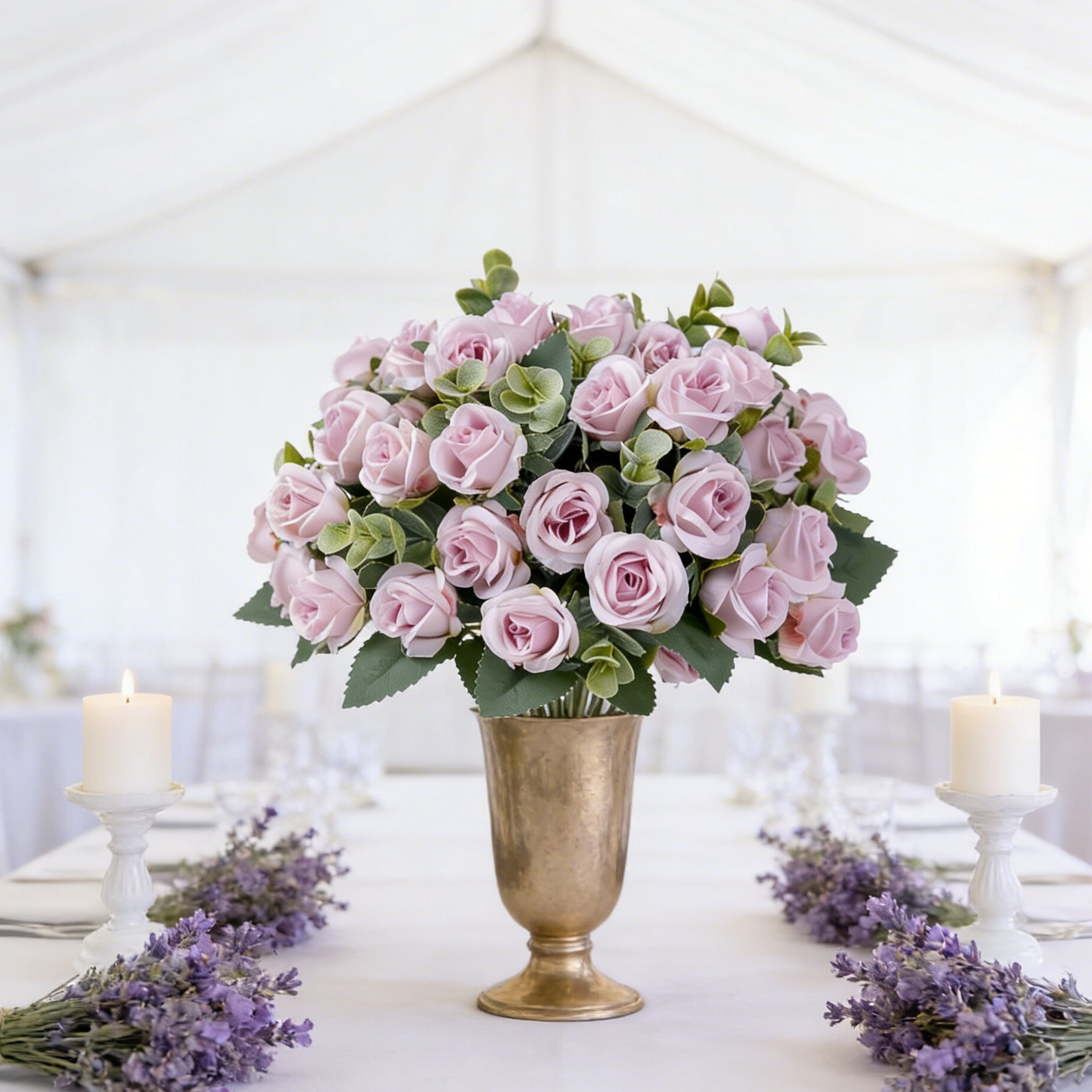 Home Decor Ai - Artificial Silk Roses Flowers Eucalyptus Leaves