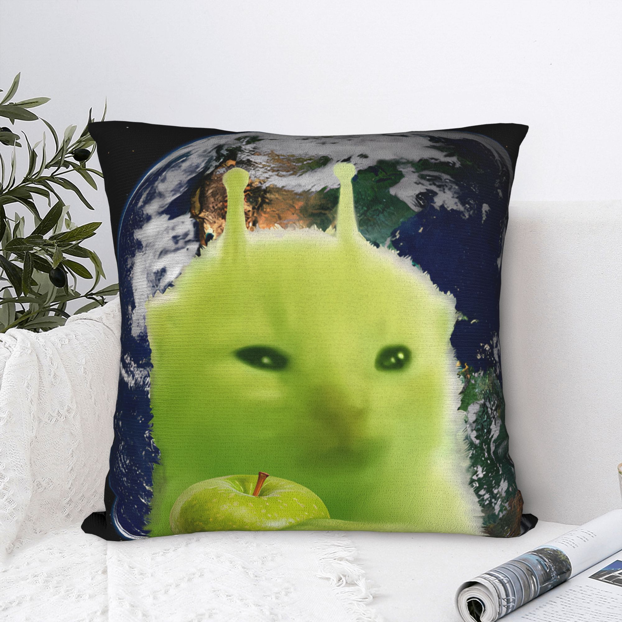 Home Decor Design Ideas - Green Alien Cat Meme Pillow Cover