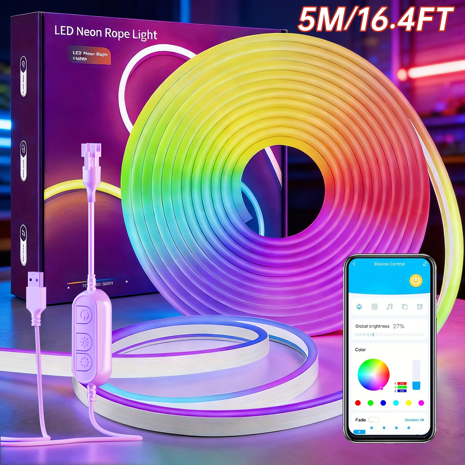 Home Decor Free App - 5M RGB Color Changing Neon Light